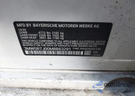 2021 BMW 330I xDrive из США, поврежденный, VIN 3MW5R7J00M8B63291